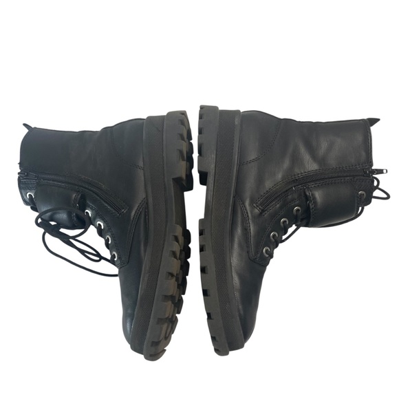 ZARA Women Black Platform Chunky Ankle Biker Boots Faux Leather 38 - Picture 3 of 11